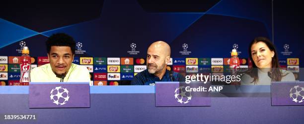 Malik Tillman of PSV Eindhoven, PSV Eindhoven coach Peter Bosz during the MD-1 press conference prior to the UEFA Champions League group B match...