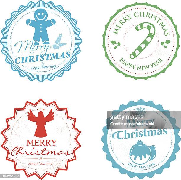 colourful grunge xmas rubber stamps - candy cane circle stock illustrations