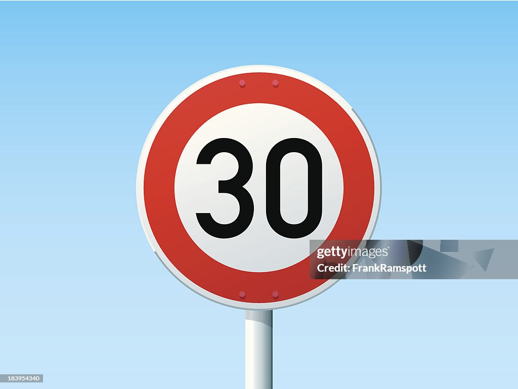 German Road Sign Speed Limit 30 kmh