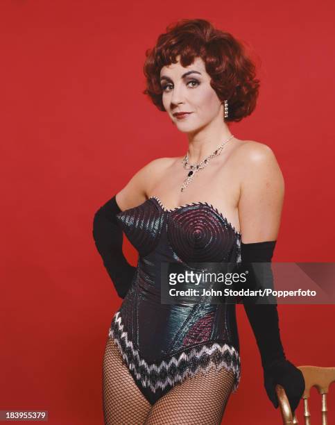 English opera singer Lesley Garrett wearing a bustiere, 1992.