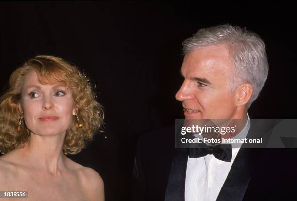 American actor and comedian Steve Martin and his wife, British actor Victoria Tennant, attend The Golden Globes together, Los Angeles, California,...