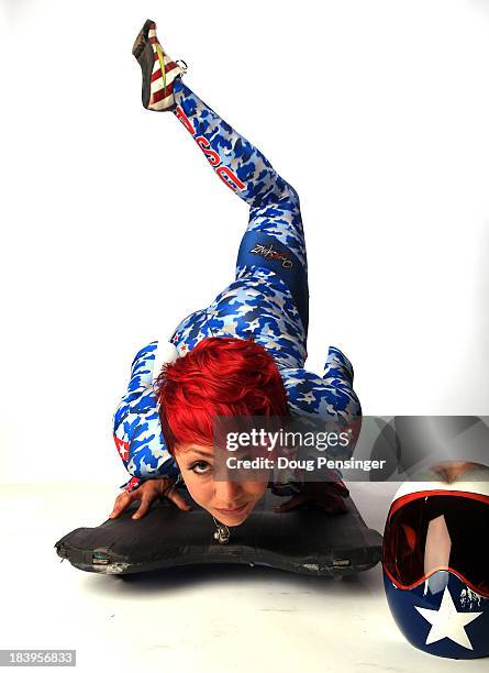 Skeleton Racer Katie Uhlaender poses for a portrait during the USOC Media Summit ahead of the Sochi 2014 Winter Olympics on October 1, 2013 in Park...