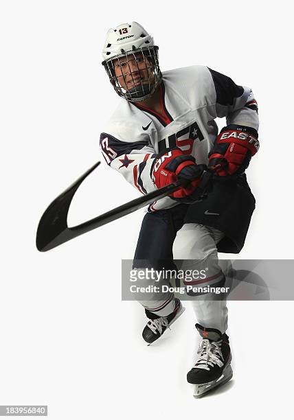 Ice Hockey player Julie Chu poses for a portrait during the USOC Media Summit ahead of the Sochi 2014 Winter Olympics on October 2, 2013 in Park...