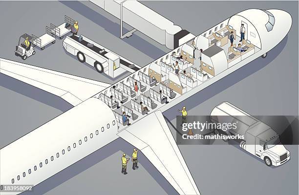 bildbanksillustrationer, clip art samt tecknat material och ikoner med airplane cutaway - lasta