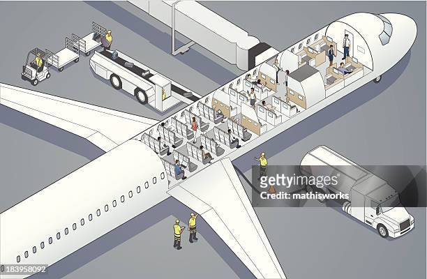 airplane cutaway - airplane 3d stock illustrations