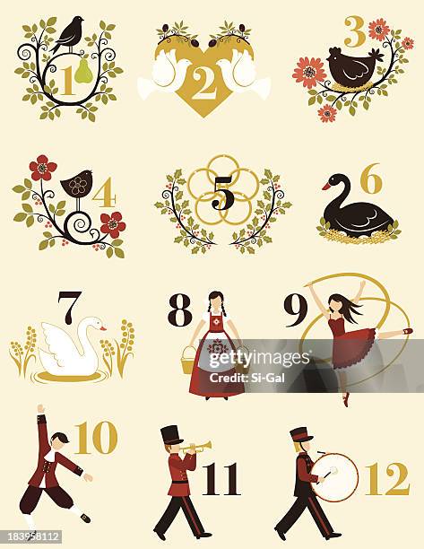 bildbanksillustrationer, clip art samt tecknat material och ikoner med the twelve days of christmas - fågelbo