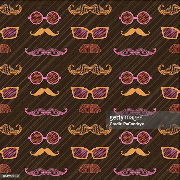 retro colorful hipsters repeating pattern - movember stock illustrations
