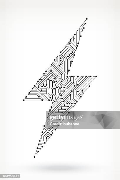 circuit board lightning bolt - black and white lightning stock illustrations