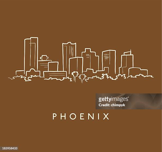 skyline von phoenix skizze - phoenix arizona stock-grafiken, -clipart, -cartoons und -symbole