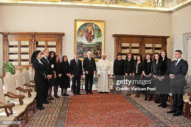 Pope Francis meets with Croatia's President Ivo Josipovic , his wife Tatjana Klepac and his delegation during an audience at his studio on October...