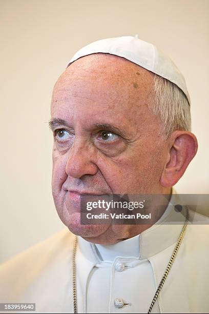 Pope Francis attends an audience with Croatia's President Ivo Josipovic at his studio on October 10, 2013 in Vatican City, Vatican. During...