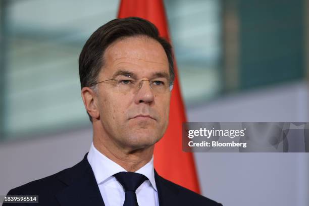 Mark Rutte, Netherlands prime minister, during a news conference with Olaf Scholz, Germany's chancellor, at the Chancellery in Berlin, Germany, on...