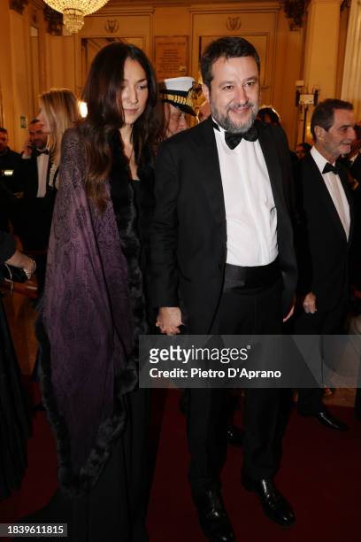 Francesca Verdini and Matteo Salvini attends the 2023/2024 Season Inauguration at Teatro Alla Scala on December 07, 2023 in Milan, Italy.