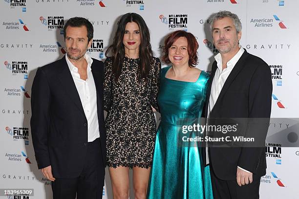 Producer David Heyman, actress Sandra Bullock, BFI Head of Cinema and Festivals Clare Stewart and director Alfonso Cuaron attend a screening of...