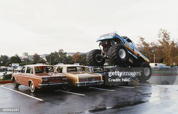 Episode 124 -- Pictured: Bigffot Monster Truck drives over cars on December 7, 1992 --