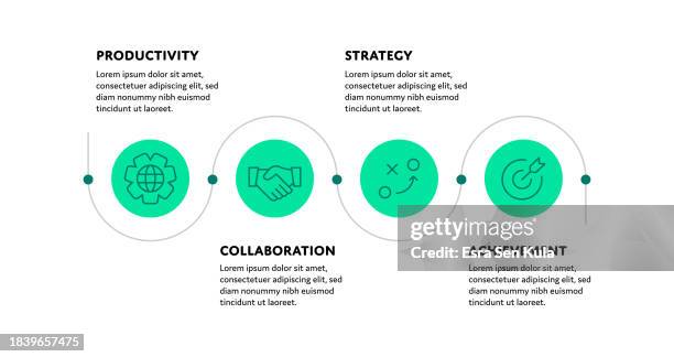 business development concept infographic design with editable stroke line icons - four objects stock illustrations