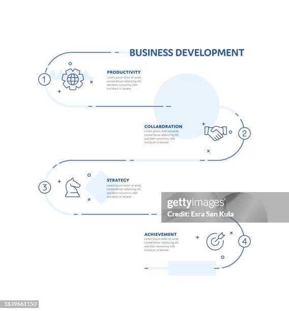 business development concept infographic design with editable stroke line icons - workflow efficiency stock illustrations