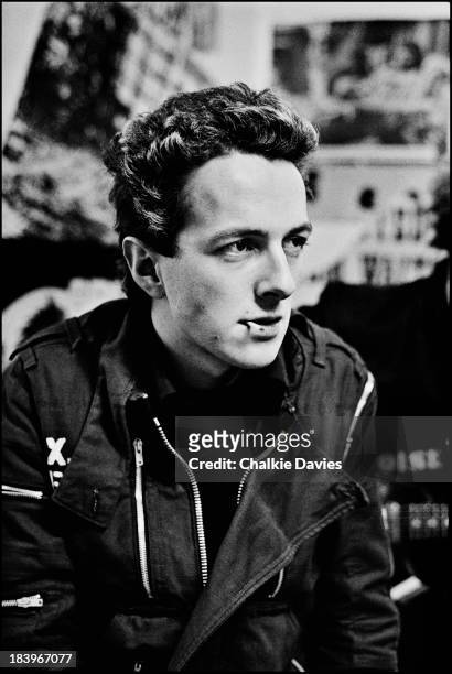 Singer Joe Strummer , of British punk group The Clash, at manager Bernie Rhodes's 'Rehearsal Rehearsals' studio in Camden Town, London, April 1977.