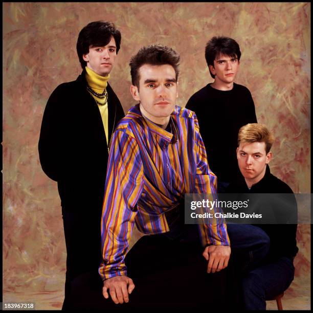English rock band The Smiths, London, 1984. Left to right: guitarist Johnny Marr, singer Morrissey, drummer Mike Joyce, bassist Andy Rourke.