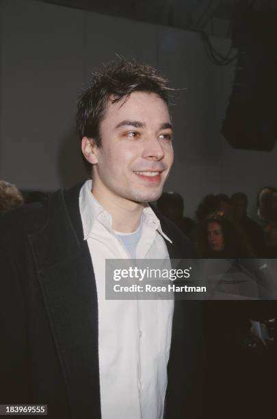 American comedian and and television host Jimmy Fallon at the 'Helmut Lang Fall 2001 Collection' show, New York City, 2001.