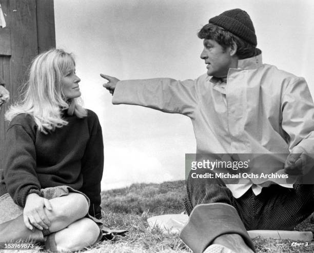 Actor Bill Travers and actress Virginia McKenna on set of the movie "Ring of Bright Water" in 1969.