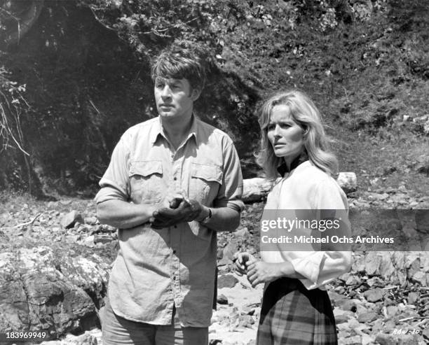 Actor Bill Travers and actress Virginia McKenna on set of the movie "Ring of Bright Water" in 1969.