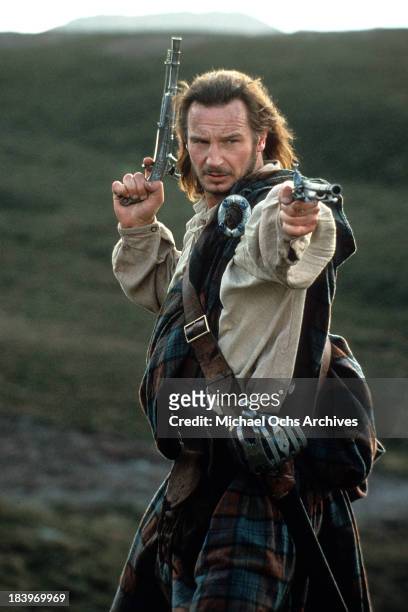 Actor Liam Neeson on the set of United Artists movie "Rob Roy" in 1995.