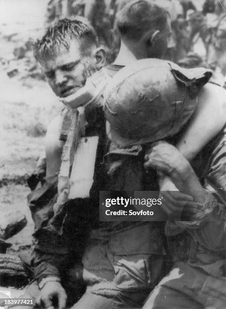 Vietnam War. A wounded American soldier captured by the Vietnamese. March 1967.