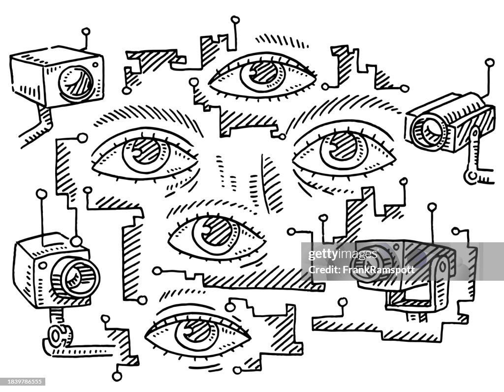 Eyes Surveillance Cameras Concept Drawing High-Res Vector Graphic ...