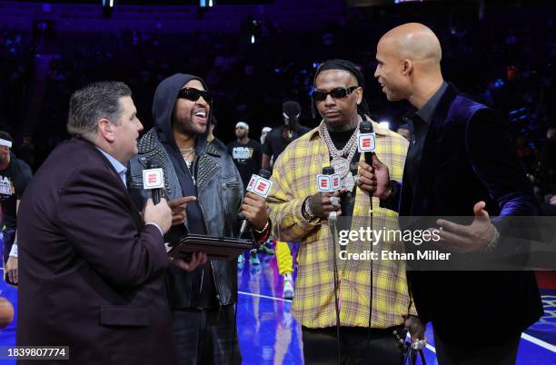 Brian Windhorst, record producer and rapper Mike Will Made-It, rapper Moneybagg Yo and Richard Jefferson broadcast on ESPN before the East semifinal...