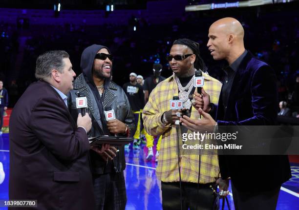 Brian Windhorst, record producer and rapper Mike Will Made-It, rapper Moneybagg Yo and Richard Jefferson broadcast on ESPN before the East semifinal...