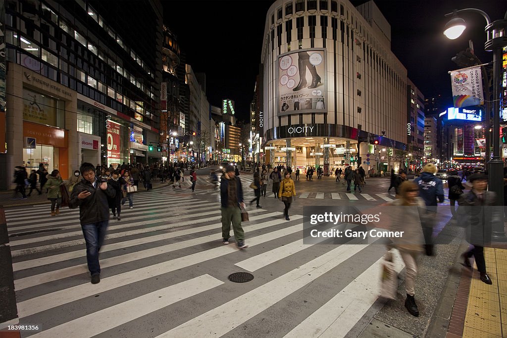 Shopping area in Shibuya at night