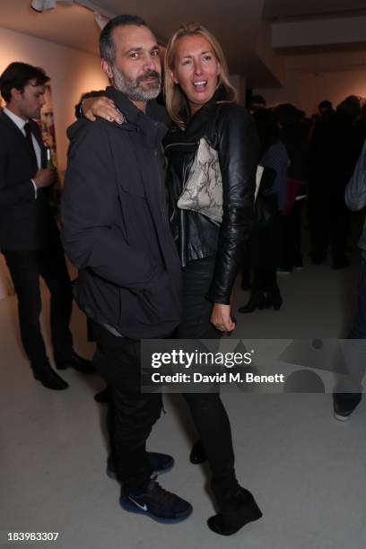 Hardy Blechman and Tiggy attends a private view 'Seize The Day Bed' by artist Billy Zane at Rook & Raven Gallery on October 10, 2013 in London,...