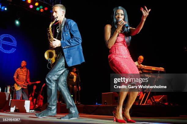 Heather Small of M People performs on stage at Manchester Arena on October 10, 2013 in Manchester, England.