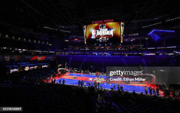 General view shows the court before the West semifinal game of the inaugural NBA In-Season Tournament between the New Orleans Pelicans and the Los...