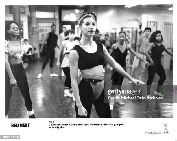 Actress Gina Gershon on the set of the Tri-Star movie "Red Heat" in 1988.