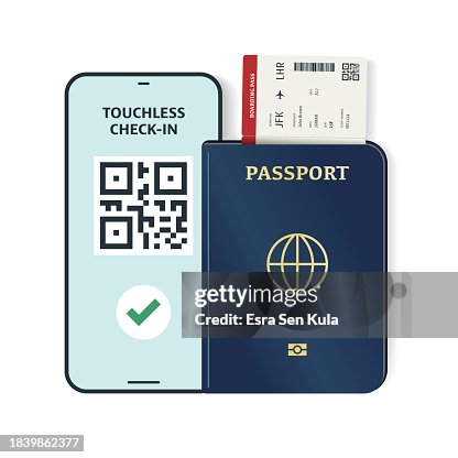 A mobile phone illustration displaying a QR code and a touchless check-in process on its screen. A mobile phone illustration displaying a QR code and a touchless check-in process on its screen.