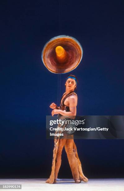 Russian-born American dancer Mikhael Baryshnikov performs the solo dance 'Santa Fe Saga' at the Plymouth Theater, New York, New York, April 13, 1978.