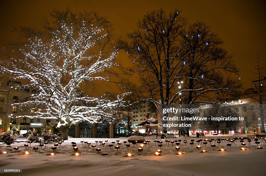 Beautiful Christmas decorated city centre of Malmo