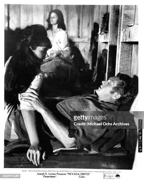 Actress Suzanne Pleshette and actor Steve McQueen on set of the Paramount Pictures movie "Nevada Smith" in 1966.