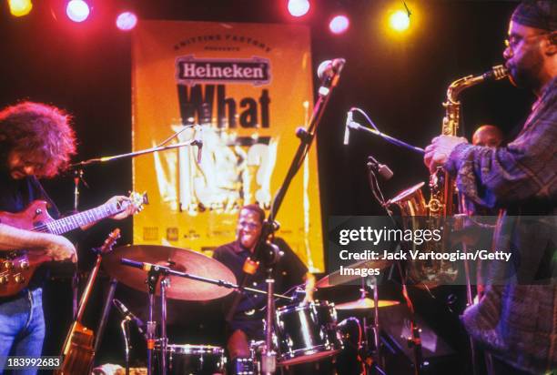 The Kenny Garrett Quartet performs during the 'What Is Jazz?' Festival at the Knitting Factory, New York, New York, June 28, 1996. Pictured are, from...