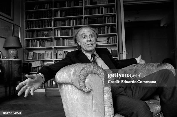 View of Argentine author Adolfo Bioy Casares during an interview in at his apartment, Buenos Aires, Argentina, 1970s.