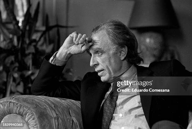 View of Argentine author Adolfo Bioy Casares during an interview in at his apartment, Buenos Aires, Argentina, 1970s.