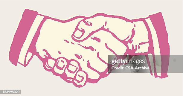 stockillustraties, clipart, cartoons en iconen met pink cartoon close-up of handshake - iemand een hand geven