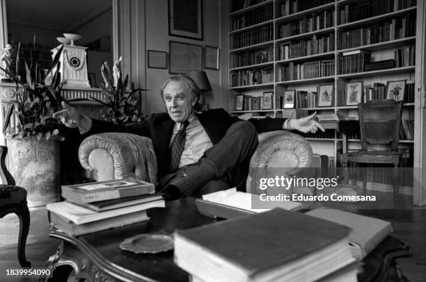 View of Argentine author Adolfo Bioy Casares during an interview in at his apartment, Buenos Aires, Argentina, 1970s.