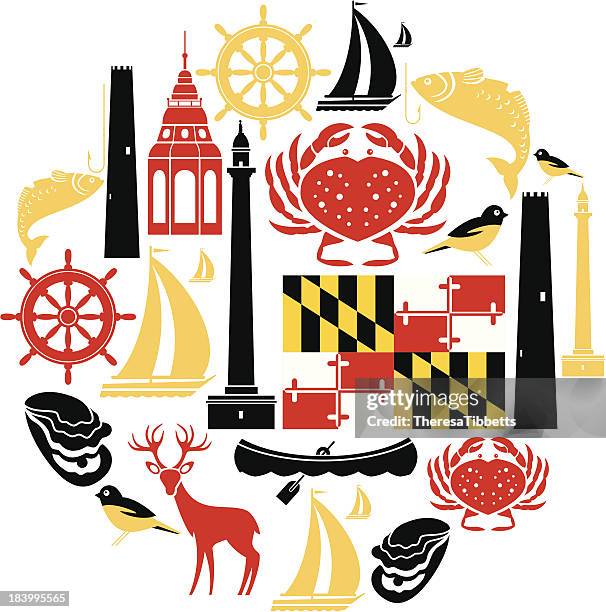 maryland icon-set - chesapeake bay stock-grafiken, -clipart, -cartoons und -symbole