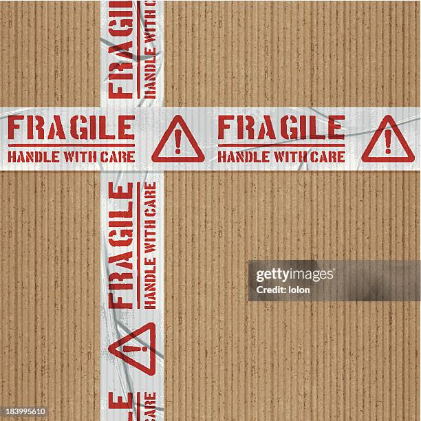 seamless fragile handle with care adhesive tape with cardboard - fragility stock illustrations