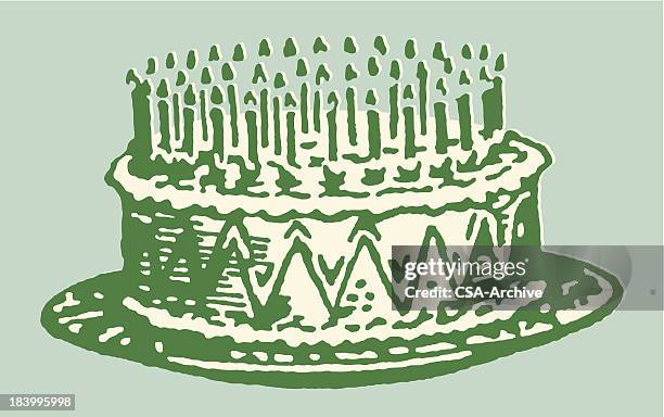 ilustrações de stock, clip art, desenhos animados e ícones de bolo de aniversário com velas acesas - vintage birthday