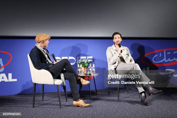 Leigh Singer and Adrien Brody attend the In Conversation with Adrien Brody at VOX cinema during the Red Sea International Film Festival 2023 on...