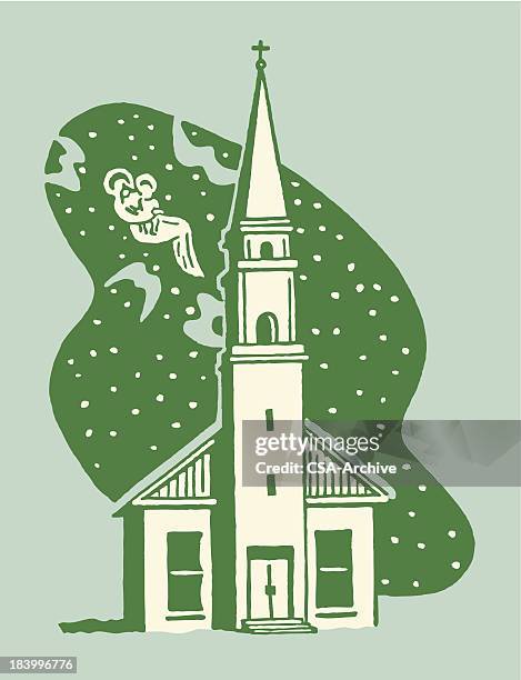 small church at night - spire stock illustrations